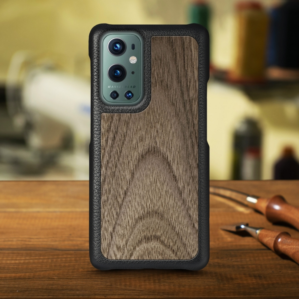 

Кожаная накладка Stenk WoodBacker для OnePlus 9 Pro Чёрная