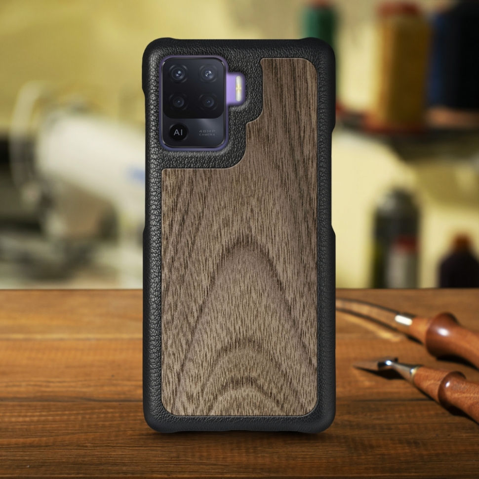 

Кожаная накладка Stenk WoodBacker для OPPO Reno5 Lite Чёрная