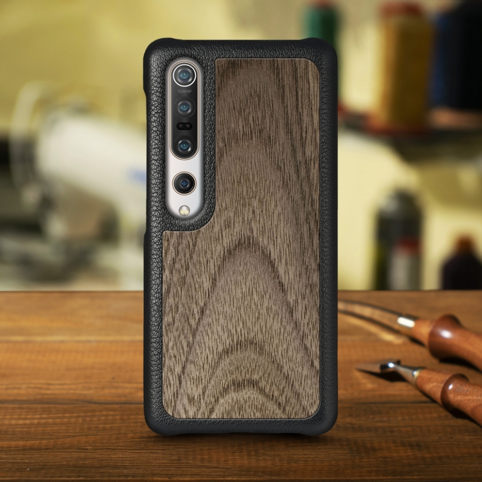 

Кожаная накладка Stenk WoodBacker для Xiaomi Mi 10 Pro Чёрная