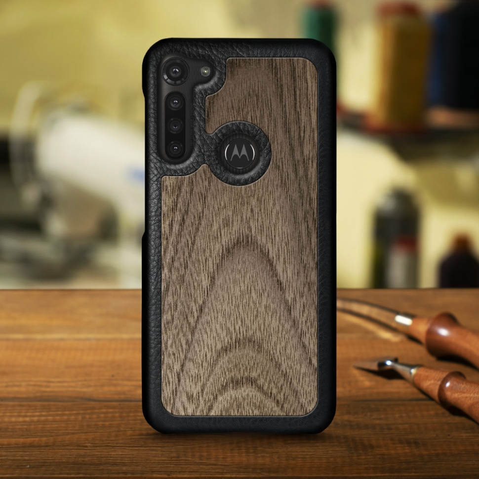 

Кожаная накладка Stenk WoodBacker для Motorola Moto G8 Чёрная