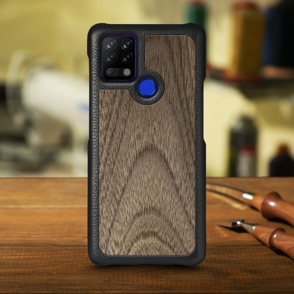 

Кожаная накладка Stenk WoodBacker для TECNO Pova (LD7) Чёрная
