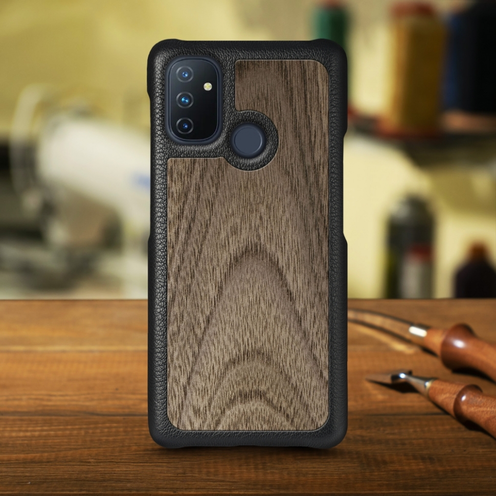 

Кожаная накладка Stenk WoodBacker для OnePlus Nord N100 Чёрная