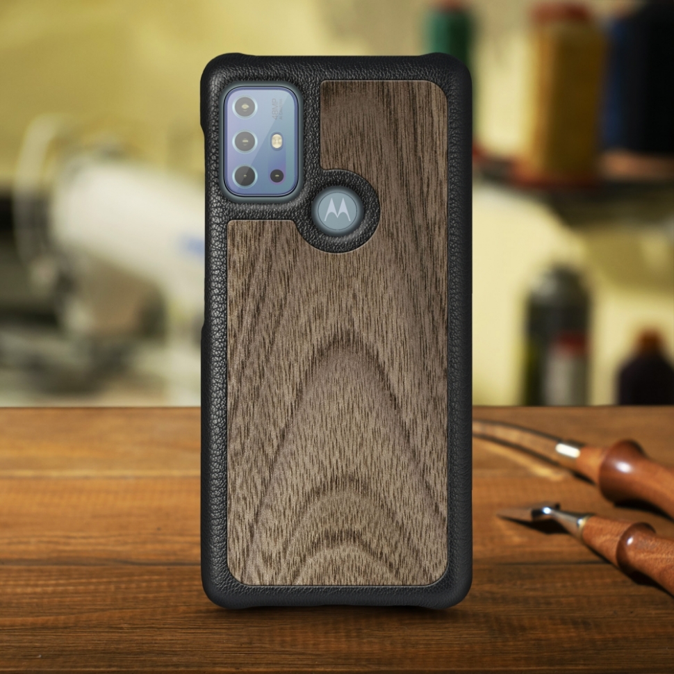 

Кожаная накладка Stenk WoodBacker для Motorola Moto G20 Чёрная