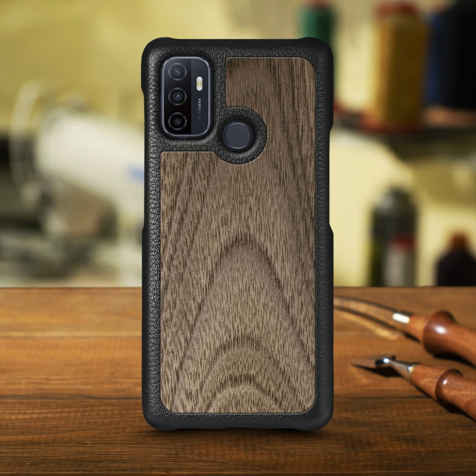 

Кожаная накладка Stenk WoodBacker для OPPO A53 Чёрная
