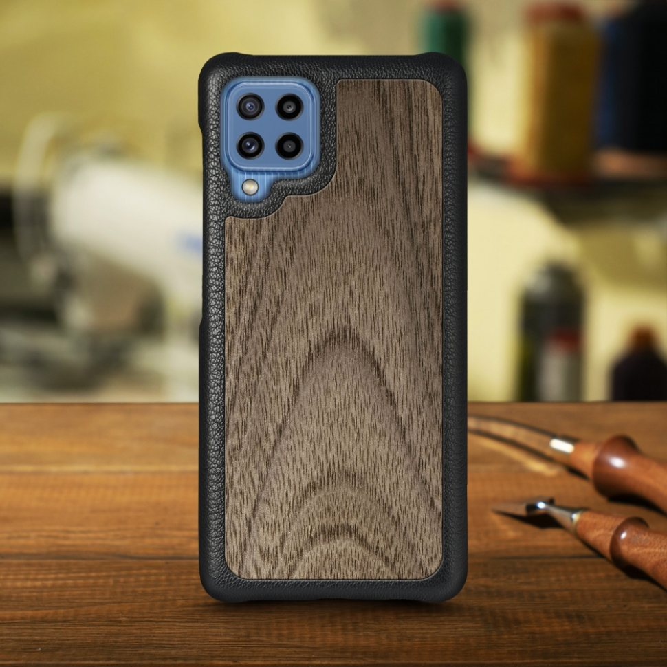 

Кожаная накладка Stenk WoodBacker для Samsung Galaxy M32 Чёрная