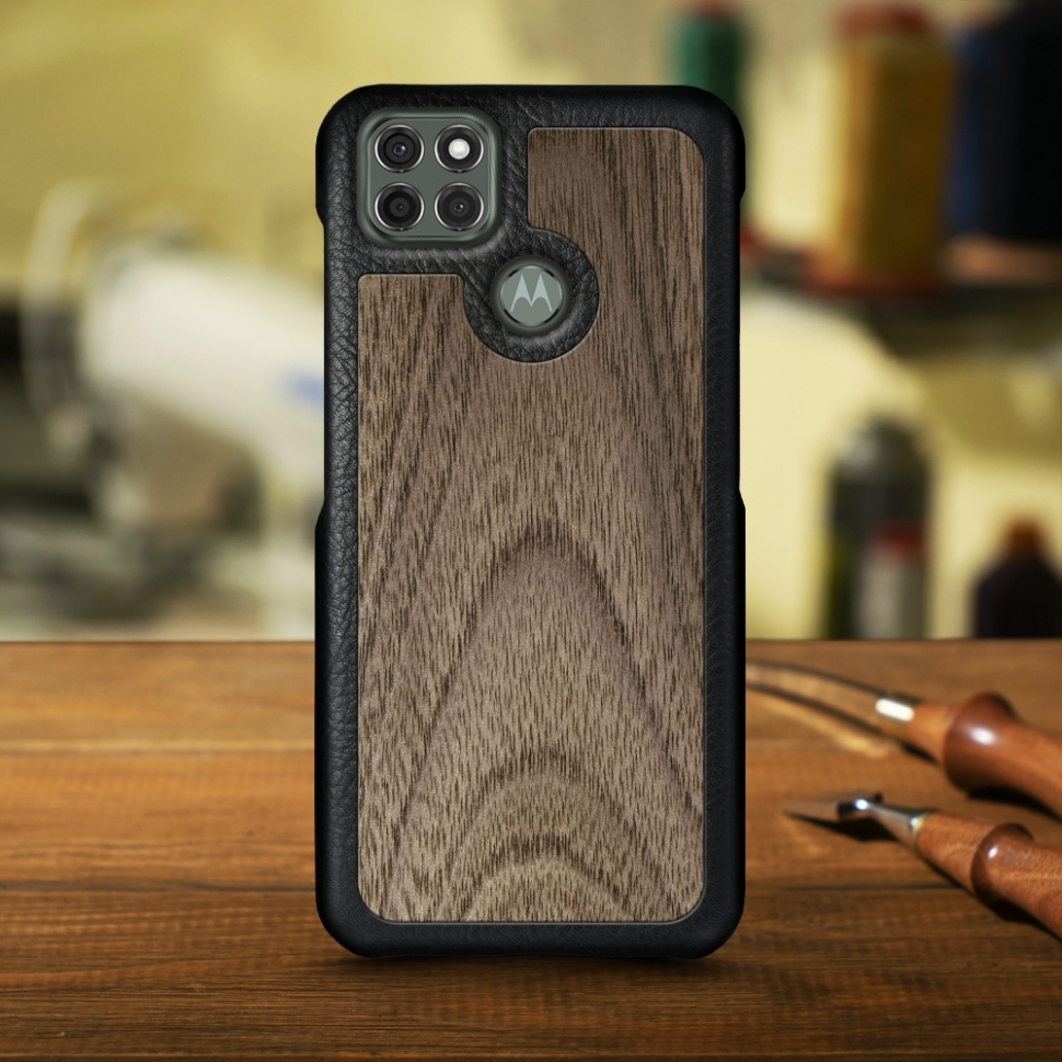 

Кожаная накладка Stenk WoodBacker для Motorola G9 Power Чёрная