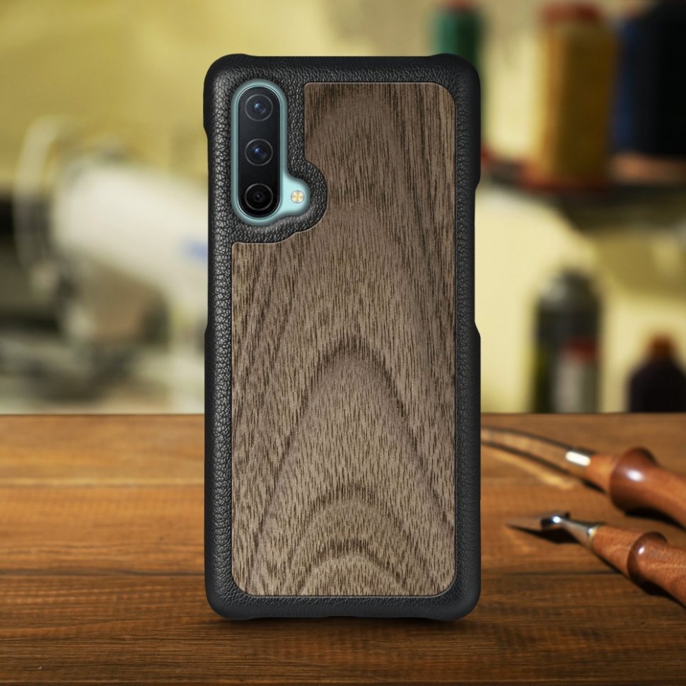

Кожаная накладка Stenk WoodBacker для OnePlus Nord CE 5G Чёрная