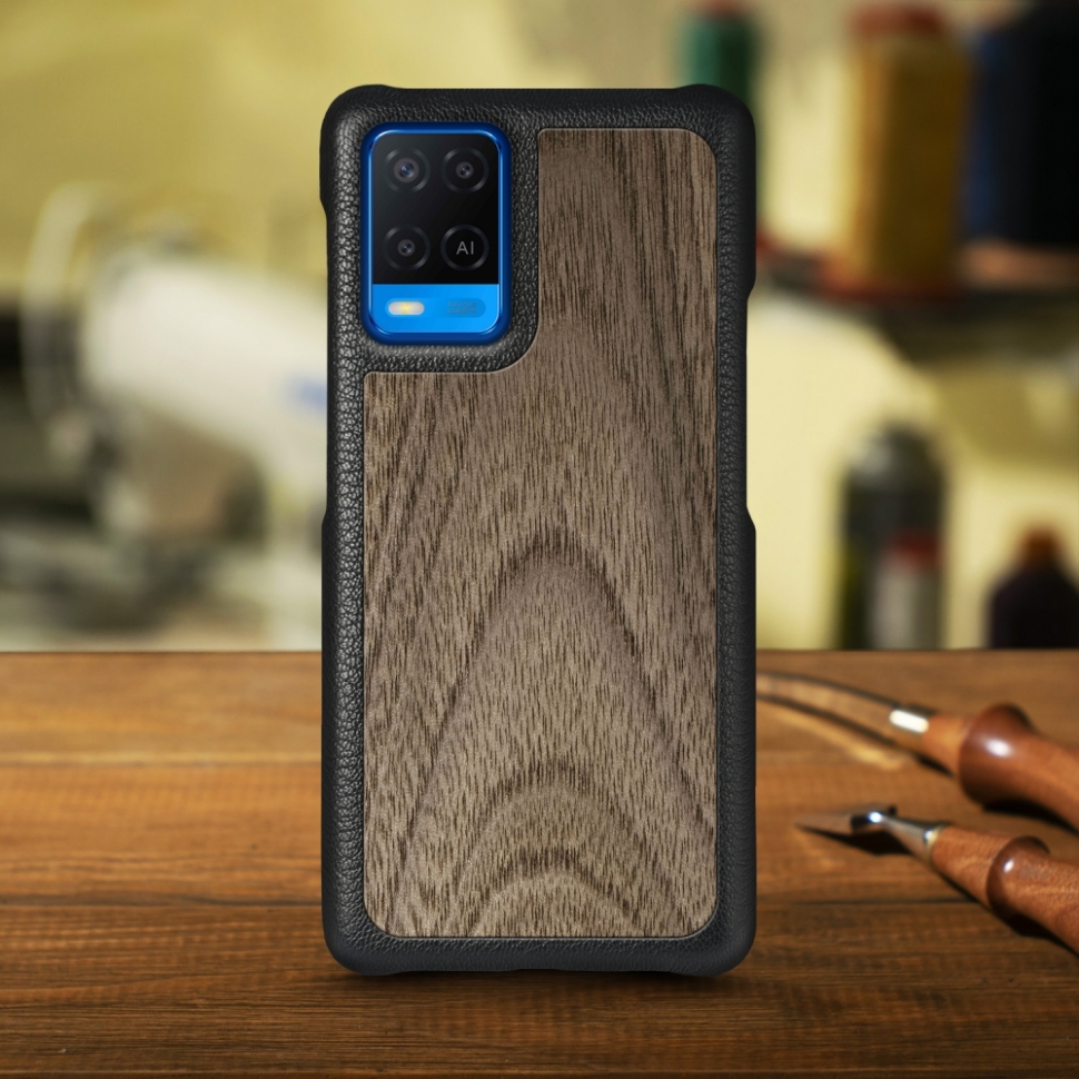 

Кожаная накладка Stenk WoodBacker для OPPO A54 Чёрная
