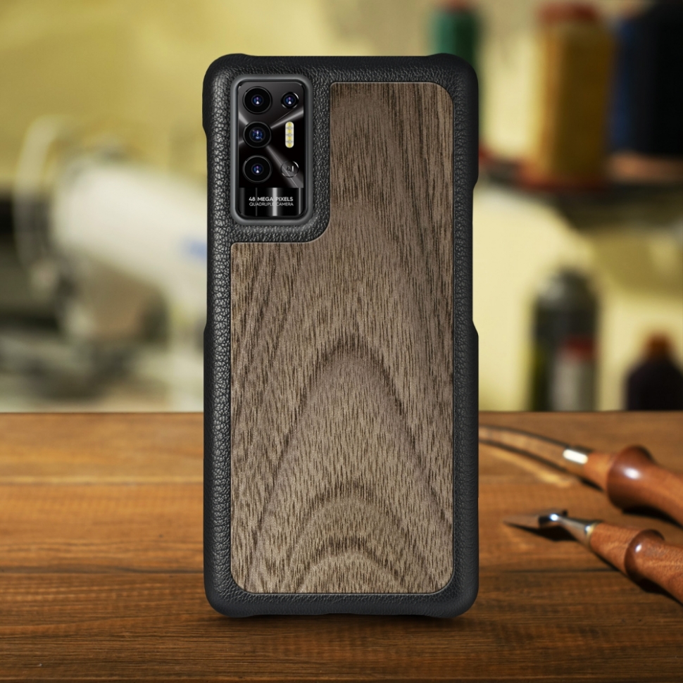 

Кожаная накладка Stenk WoodBacker для TECNO Pova 2 Чёрная