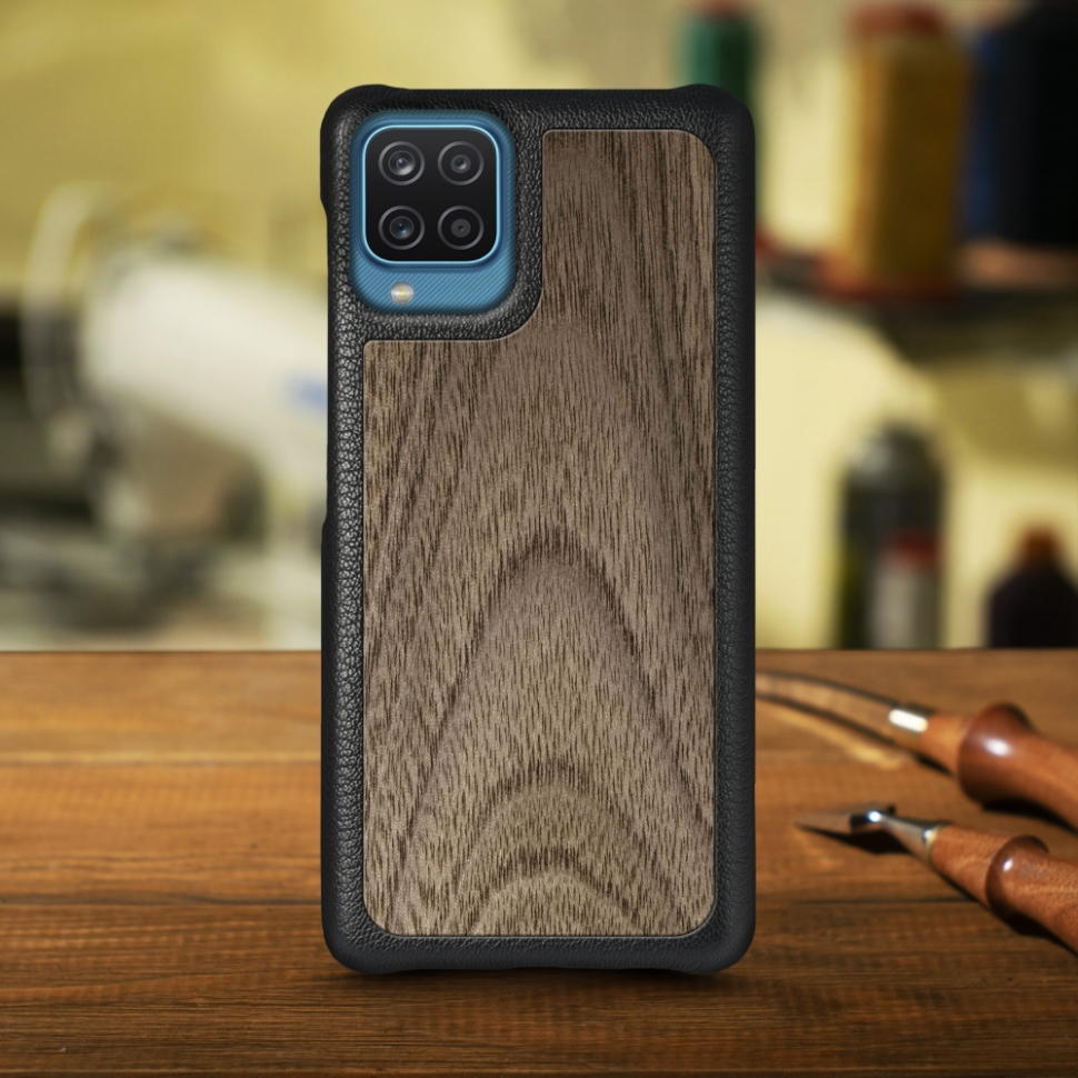 

Кожаная накладка Stenk WoodBacker для Samsung Galaxy A12 Чёрная