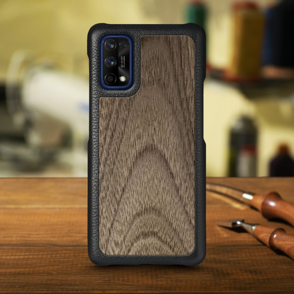 

Кожаная накладка Stenk WoodBacker для Realme 7 Pro Чёрная