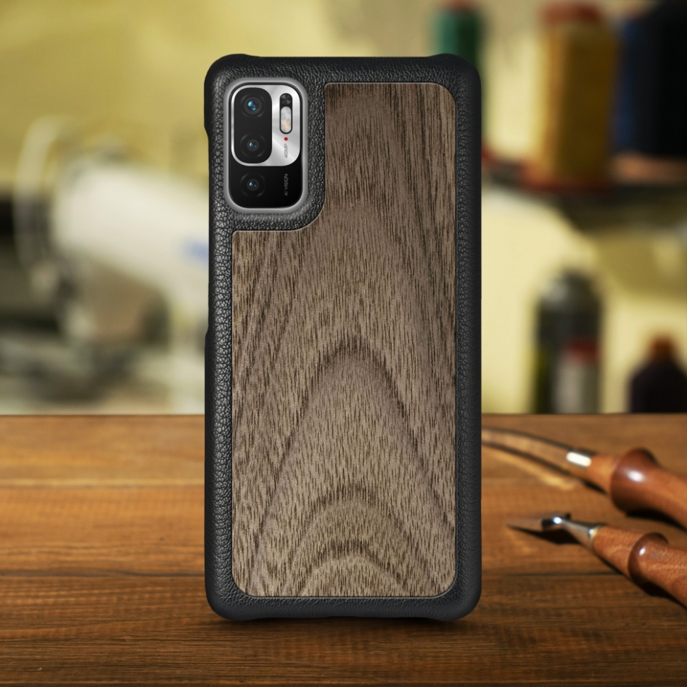 

Кожаная накладка Stenk WoodBacker для Xiaomi Redmi Note 10 5G Чёрная