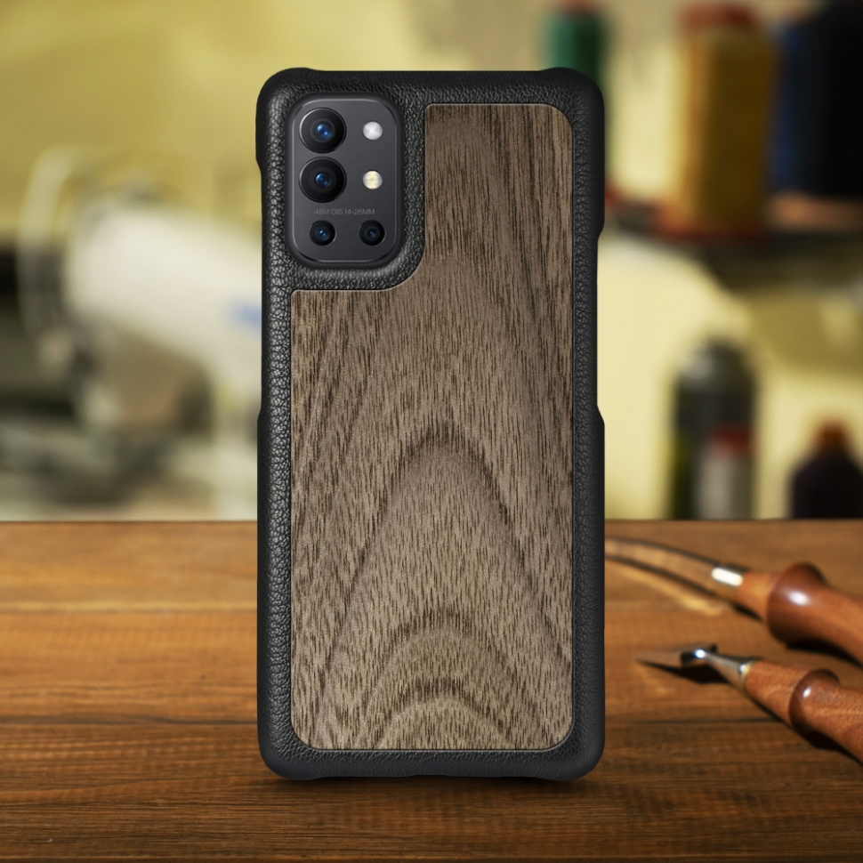 

Кожаная накладка Stenk WoodBacker для OnePlus 9R Чёрная
