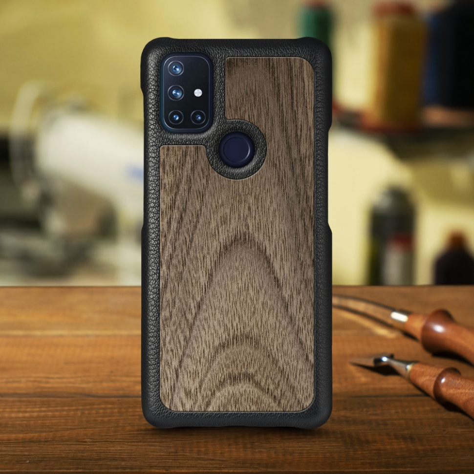 

Кожаная накладка Stenk WoodBacker для OnePlus Nord N10 Чёрная