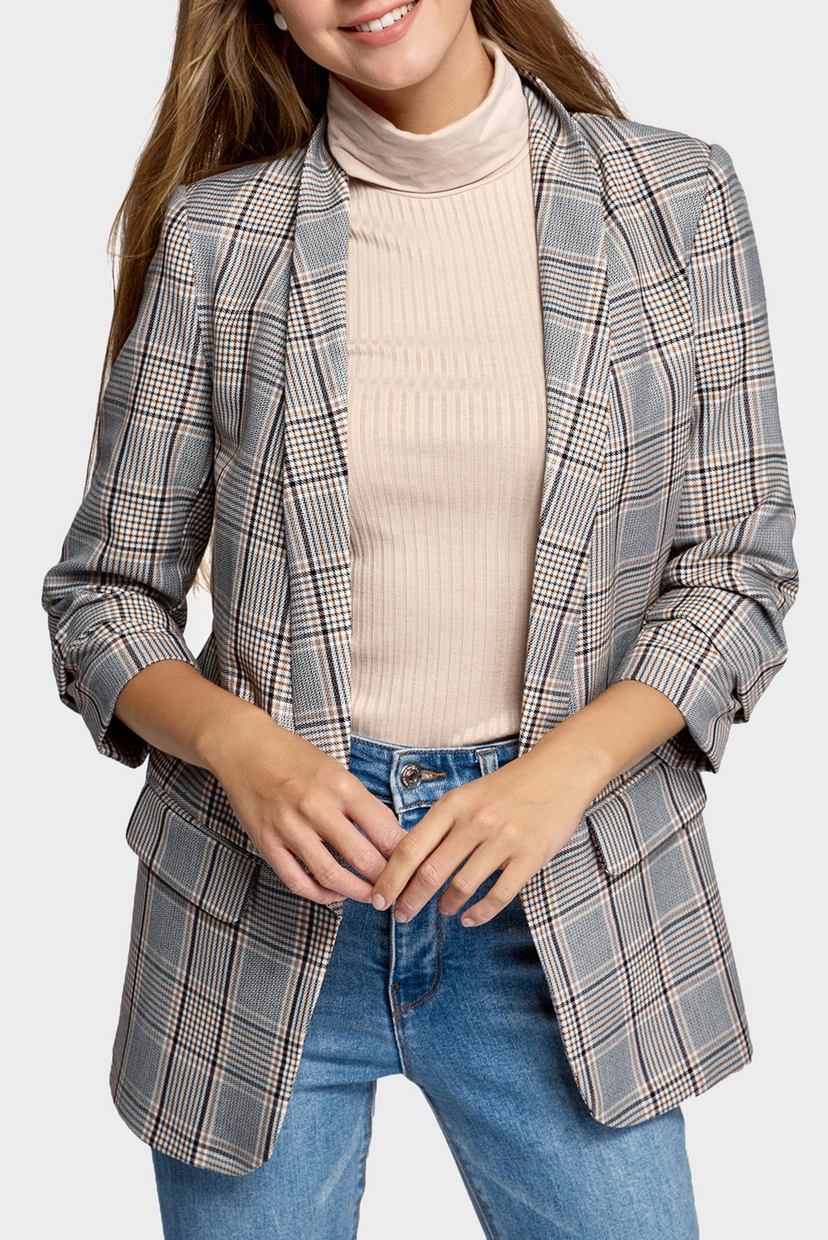 

Женский серый жакет в клетку Oodji -170 11207010-13B/50161/2557C, Женский серый жакет в клетку Oodji 34-170 11207010-13B/50161/2557C