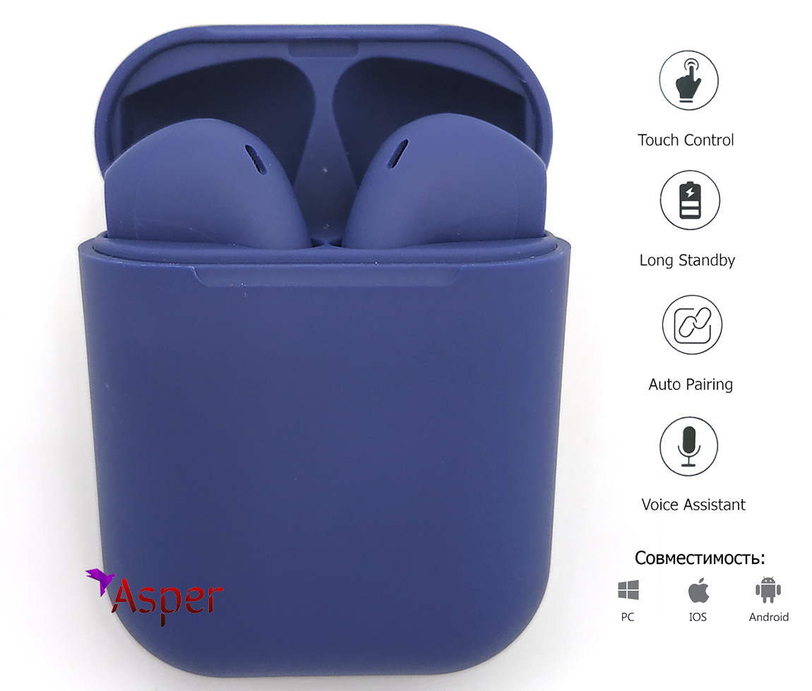 

Беспроводные Bluetooth наушники MYKO InPods 20 Pastel HD Stereo TWS сенсорные с футляром Dark Blue