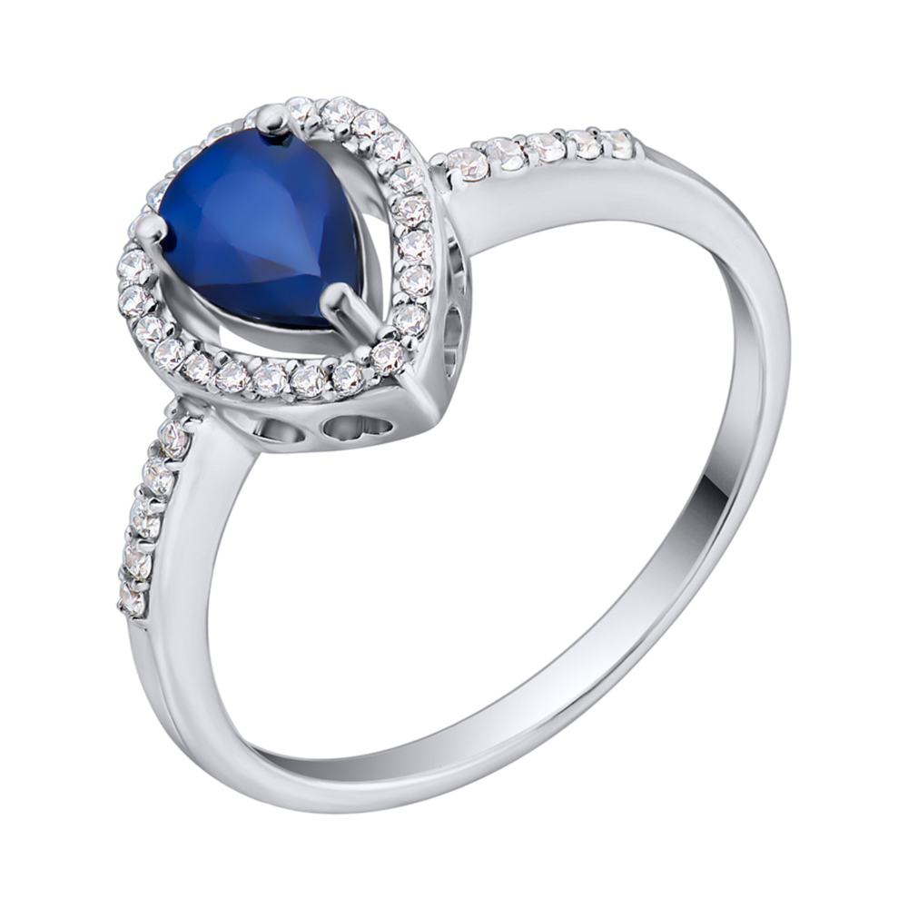 

Серебряное кольцо с сапфиром и фианитами 000132679 18.5 размера