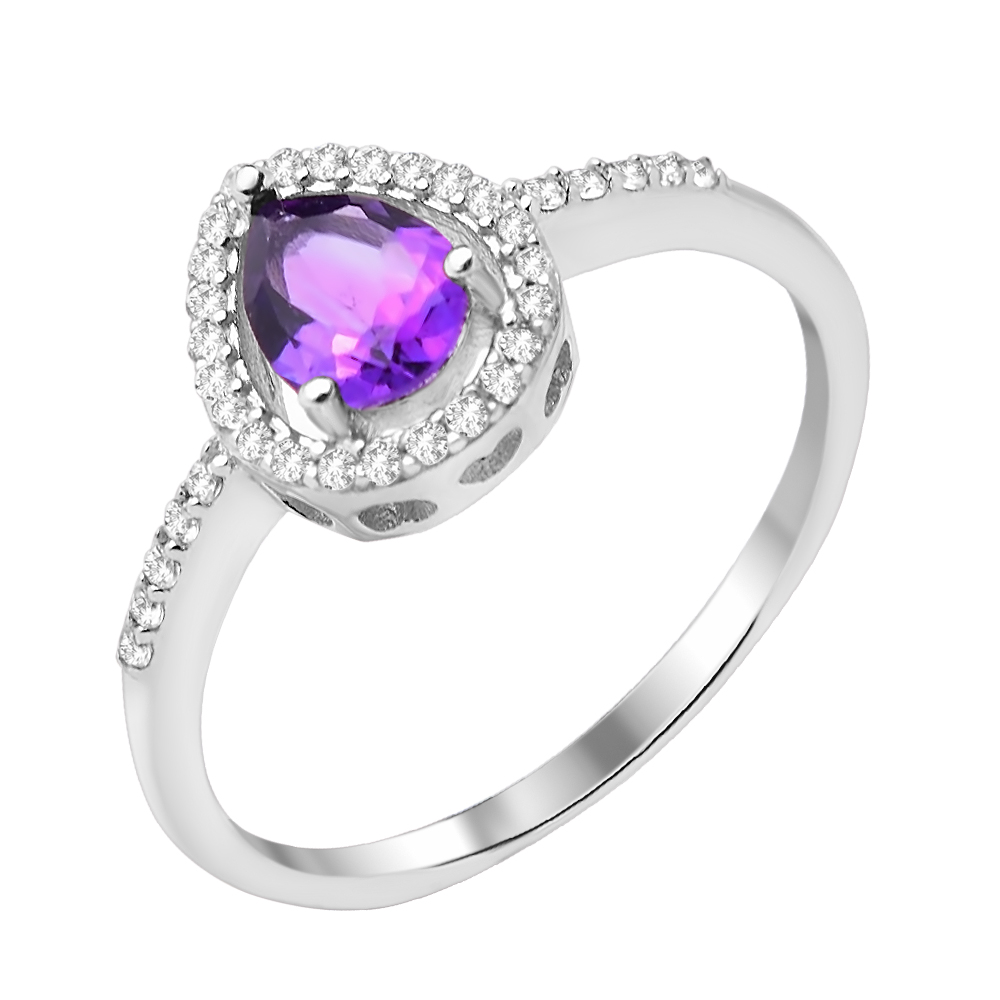 

Серебряное кольцо с аметистом и фианитами 000103072 18.5 размера