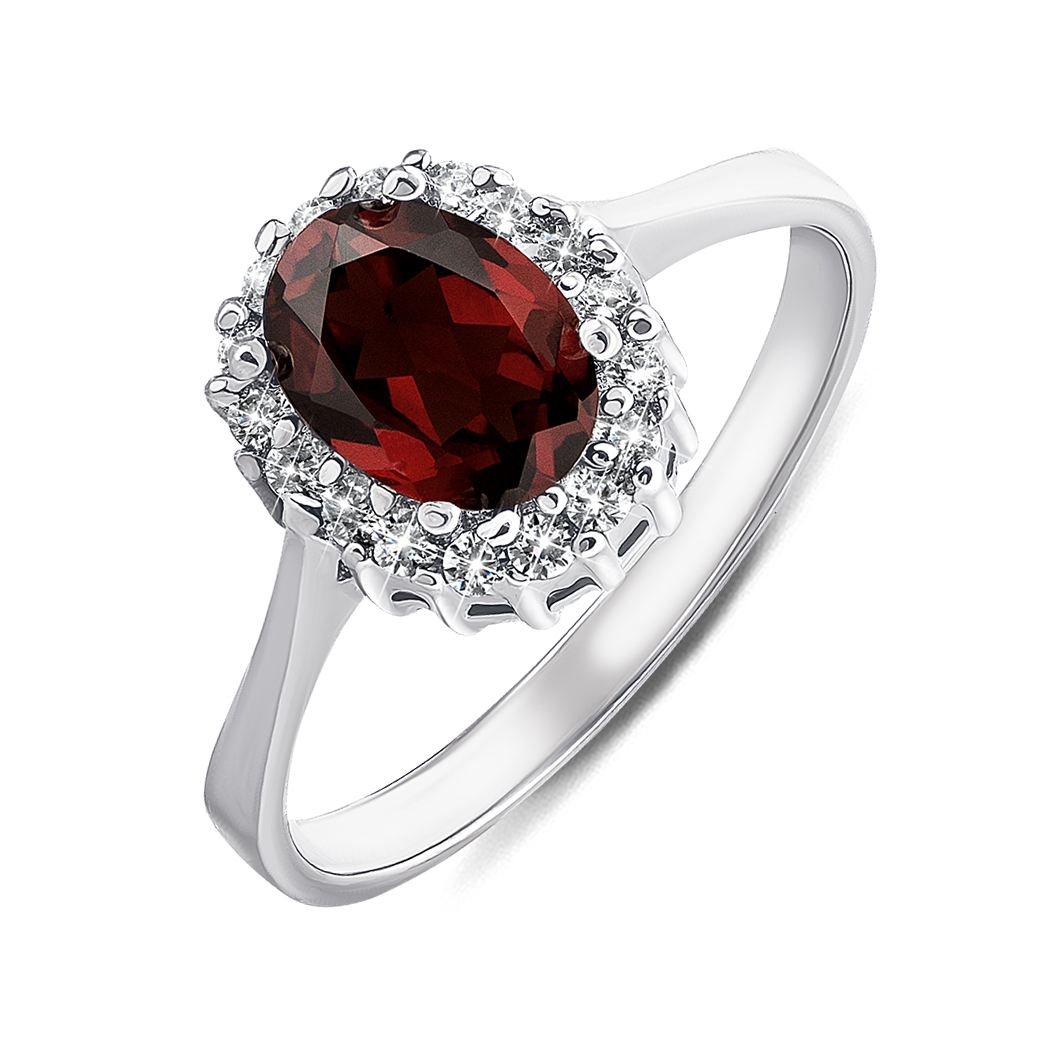 

Серебряное кольцо с гранатом и фианитами 000134870 16 размера