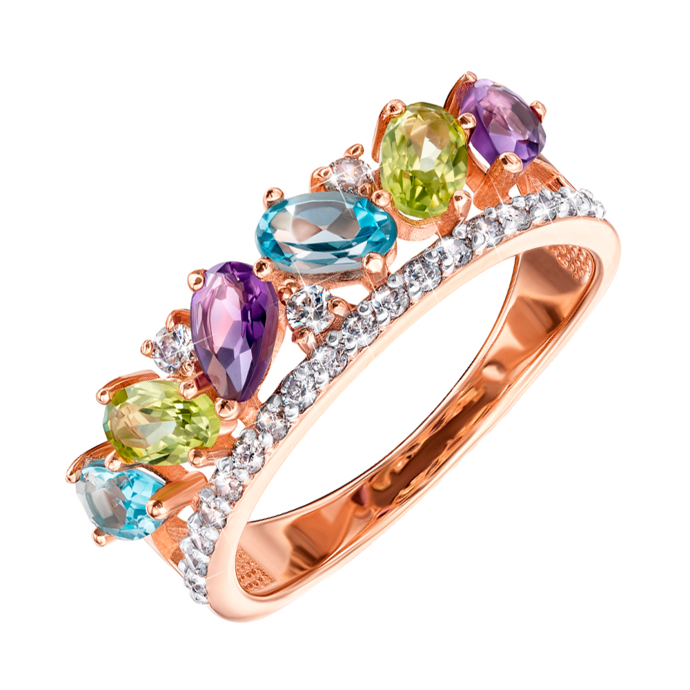 

Кольцо из красного золота с россыпью полудрагоценных камней и родированными крапанами 000121586 17.5 размера