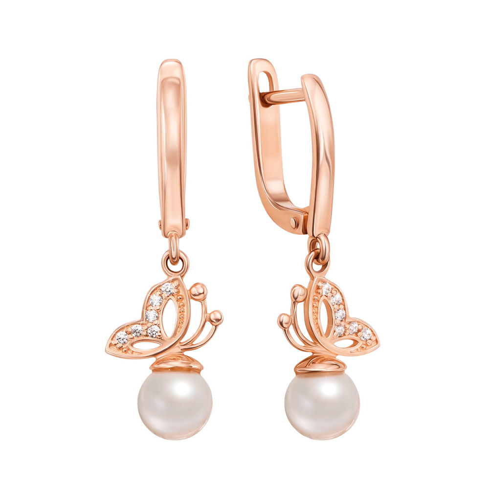 

Золотые серьги-подвески Бабочки на жемчуге в красном цвете 000127205