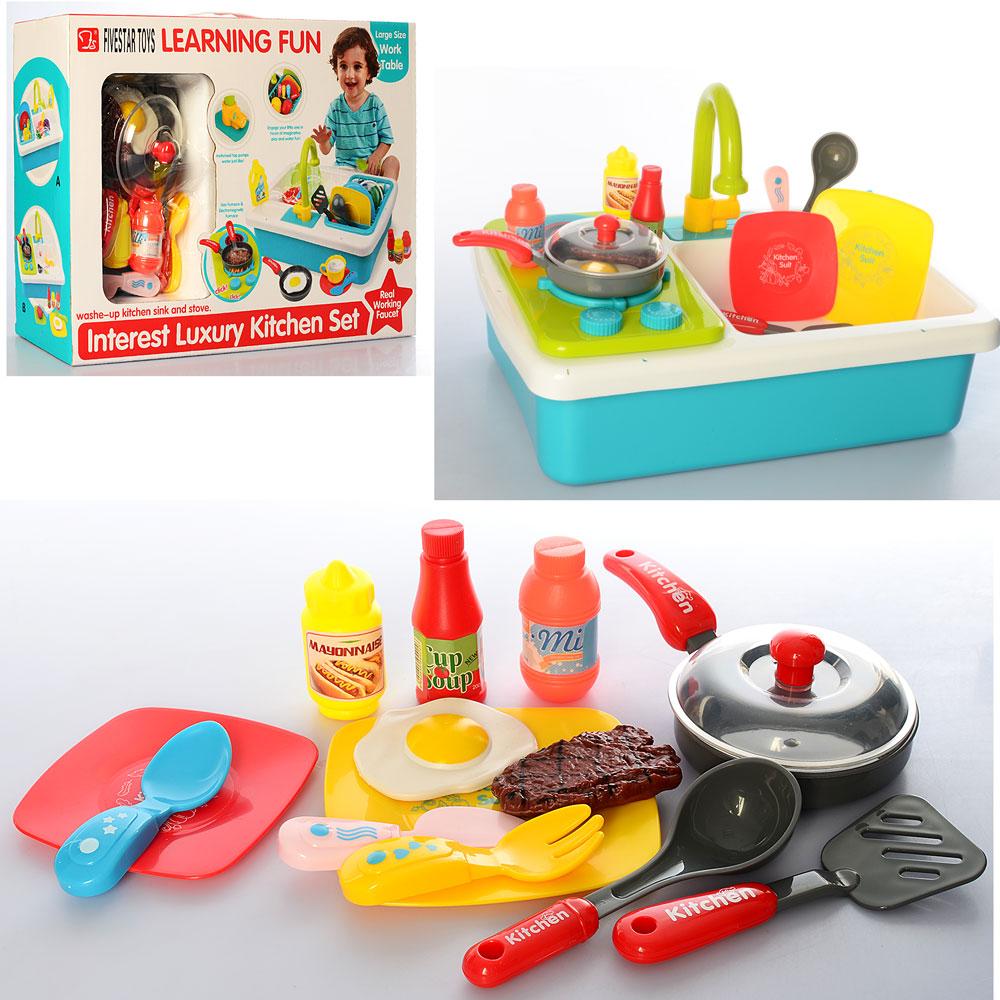 

Детская игровая Кухня 35385A-B мойка 41-30см, течет вода, посуда, продукты