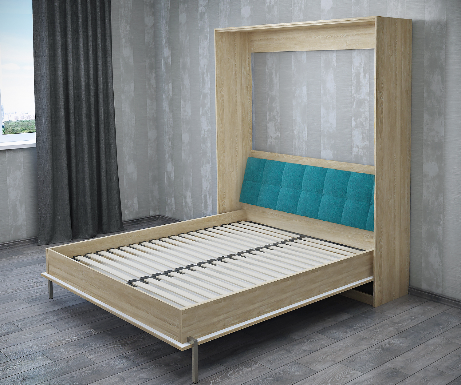 

Шкаф-кровать VD-4WS 1400*2000 с ножкой белая+сонома с мягким изголовьем квадраты