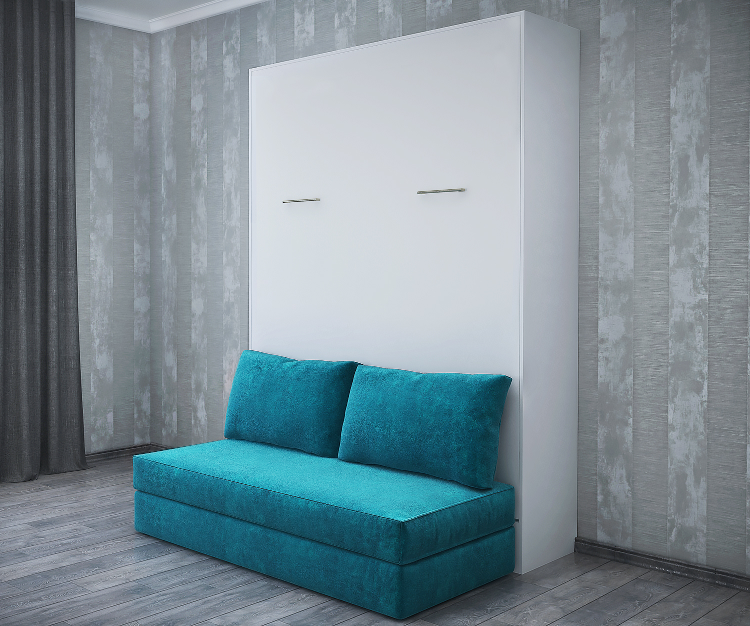 

Шкаф-кровать-диван VD-9W 1400*2000 с ножкой белая мягкое изголовье квадраты