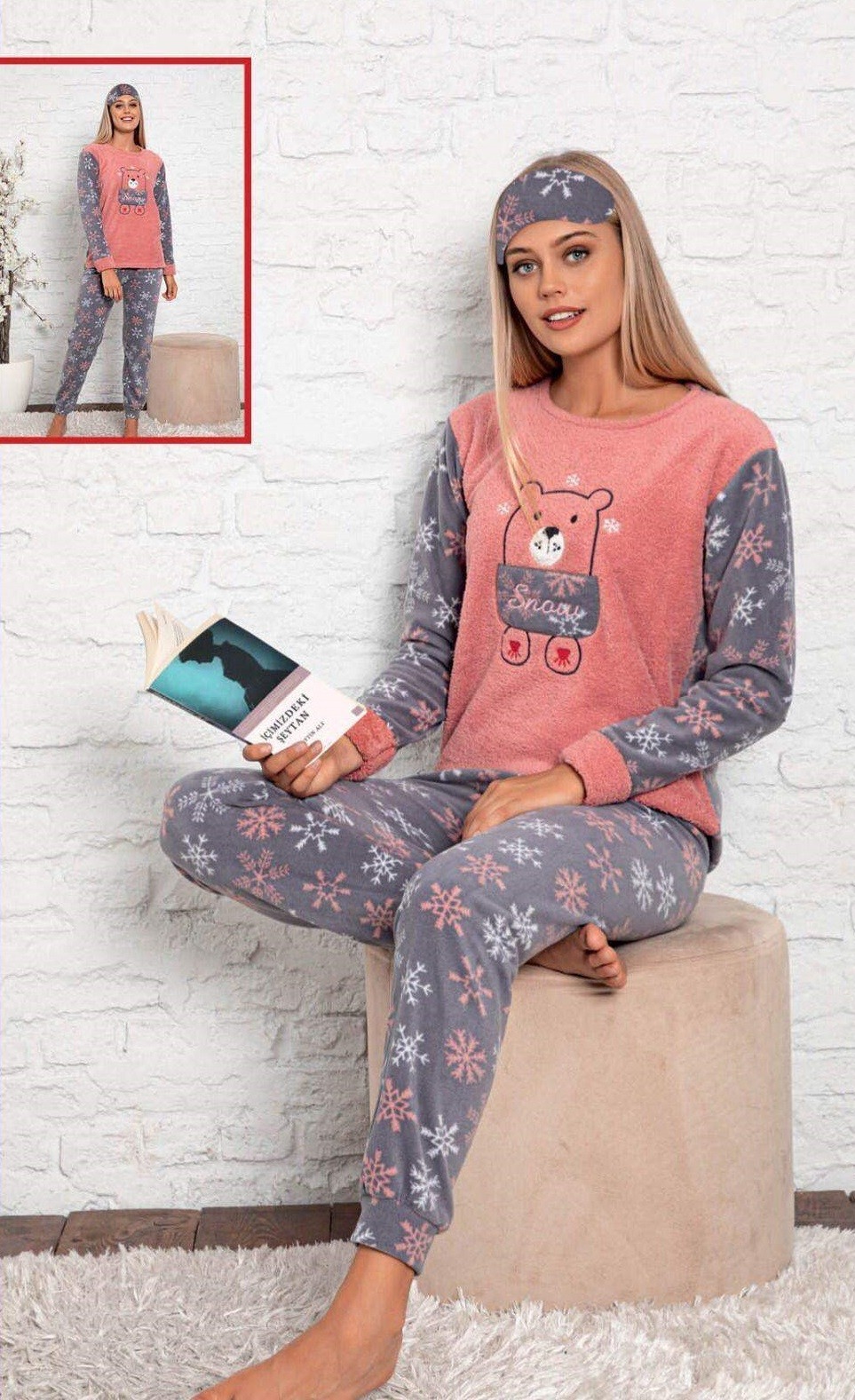 

Теплая женская пижама (кофта+брюки) Snowly XL Розово-серый