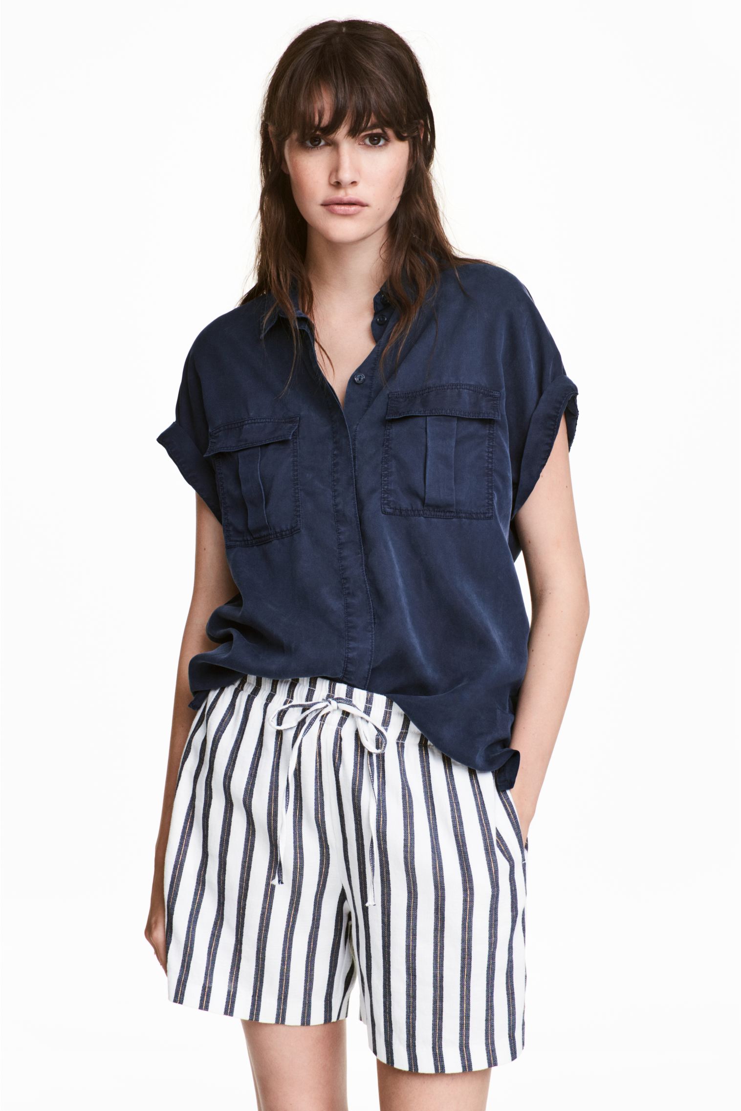 

Рубашка с к/р H&M 36 Темно-синий 5057636RP1_темно-синий