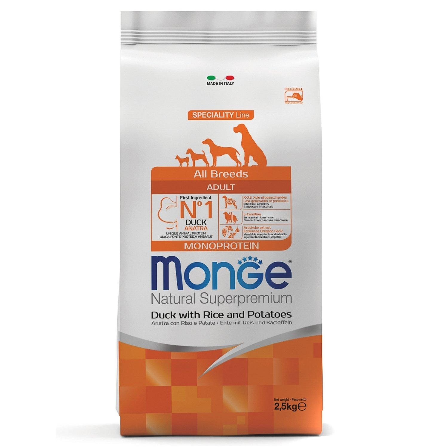 

Корм для собак всех пород Monge DOG All Breeds Adult с уткой 2,5 кг