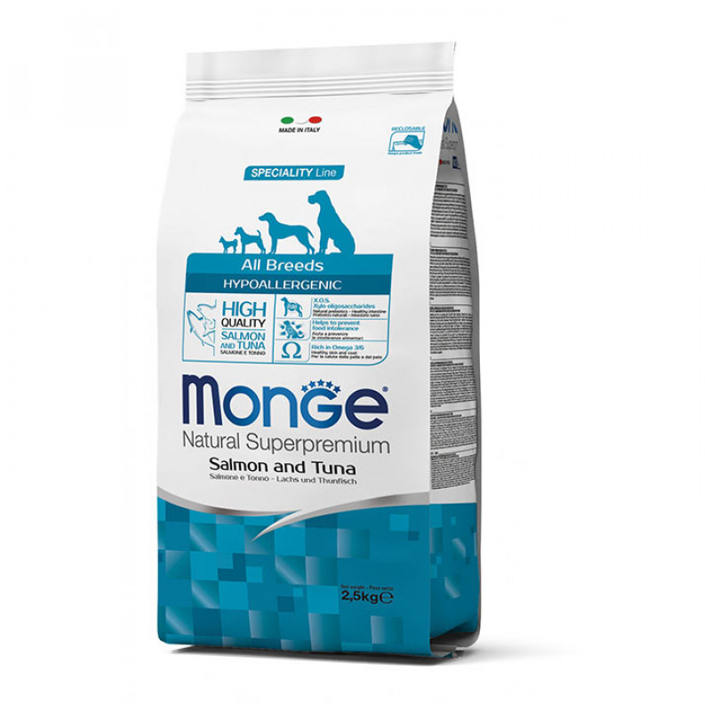 

Гипоаллергенный корм для собак всех пород Monge DOG All Breeds Hypoallergenic с лососем и тунцом 2,5 кг