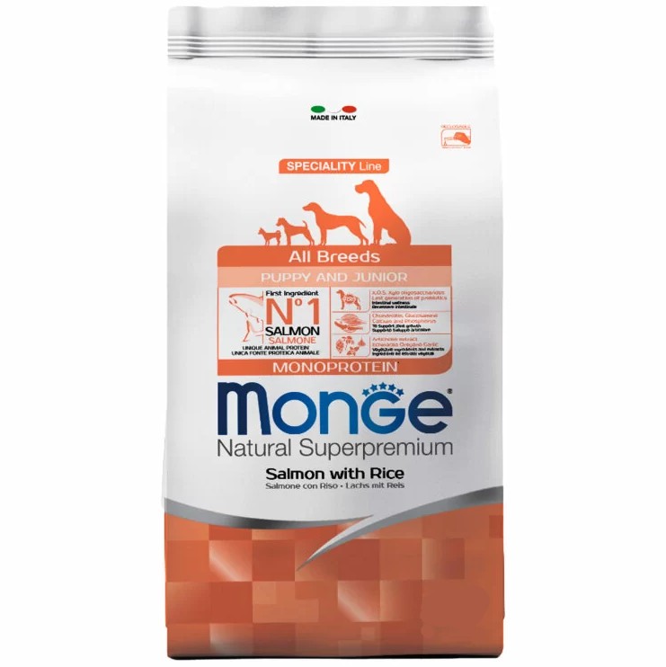 

Корм для щенков всех пород Monge DOG All Breeds Puppy and Junior с лососем 800 г(70011266)