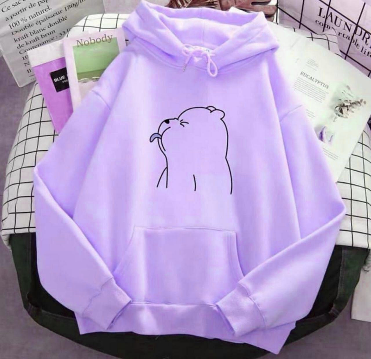 

Женское худи F&F с принтом мишкой oversize 42/46 сиреневое