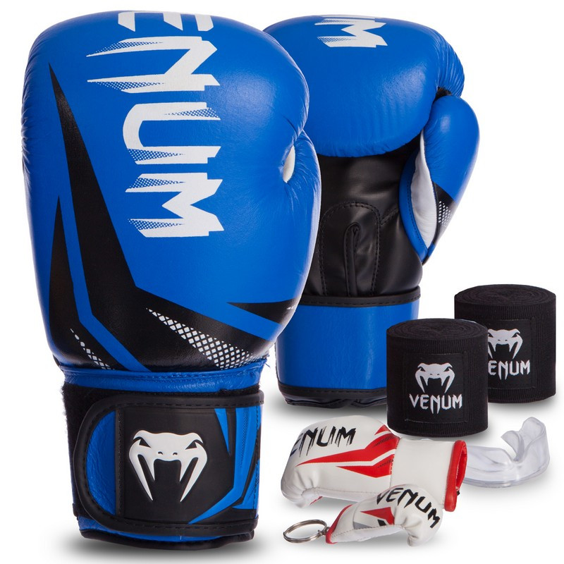 

Боксерский набор, Боксерские перчатки, брелок, капа, бинты 5в1 VNM 016 12 унций синие
