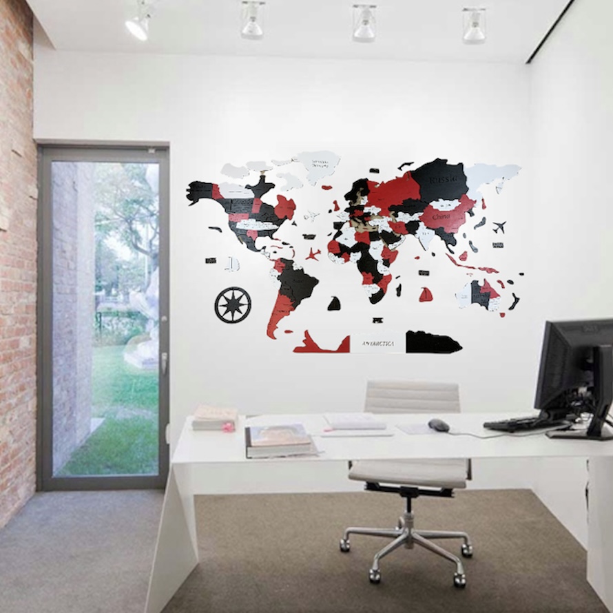 

Настенная карта мира 3D Primax-art 150 х 90 см с надписями стран, столиц и штатов в 3-х цветах, на английском