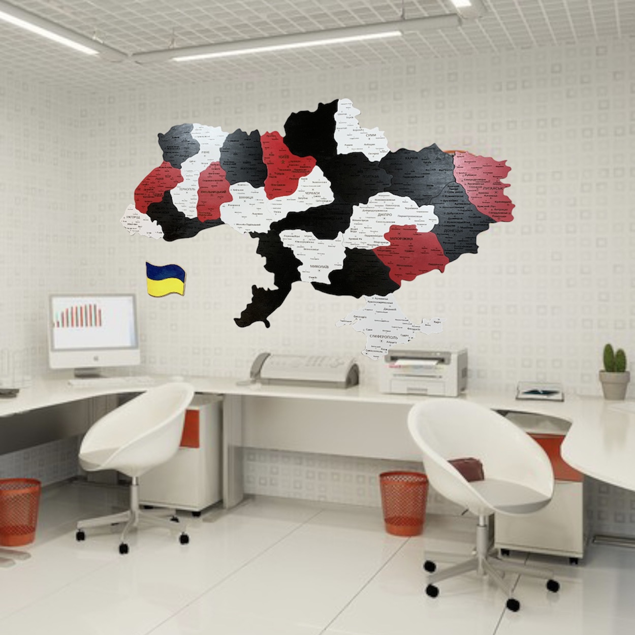 

Настенная карта Украины 200 x 135 см 3D от Primax-art, политическая, с гербом и флагом