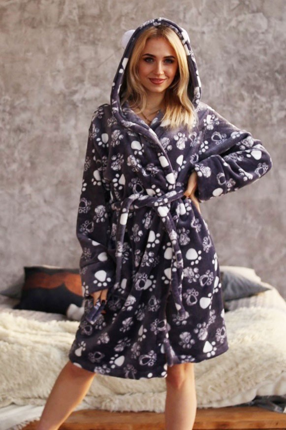 

Махровый халат Art fashion Лапки М серый