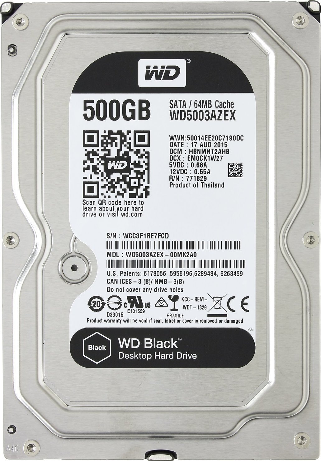 

Жесткий диск WD 3.5" SATA 3.0 0.5TB 7200 64MB Black