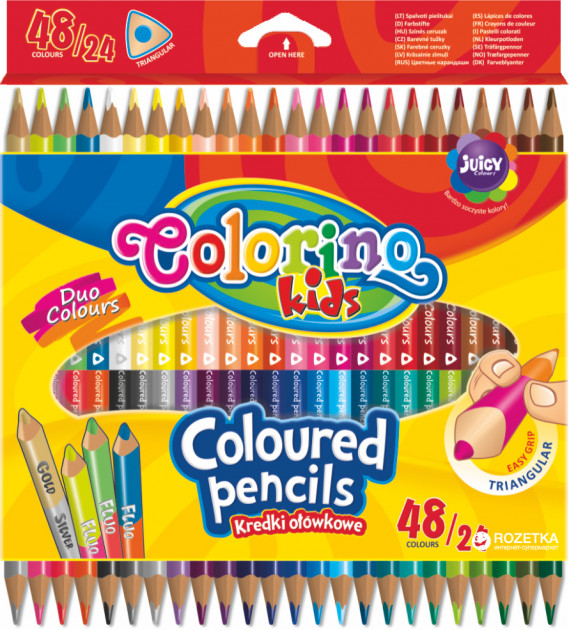 

Карандаши цветные треугольные двусторонние 24шт 48кол. COLORINO 51705PTR