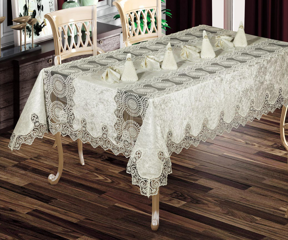 

Скатертина Ayova Azra Set 160x220 cм 8 серветок кремова