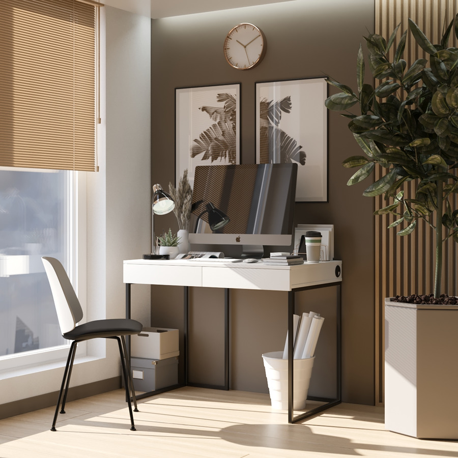 

Компьютерный стол Fenster Моррис 2 Чёрный ДСП Белое 730x1000x600