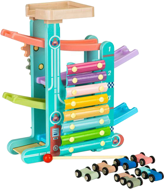 

Деревянный скоростной спуск Ecotoys с машинками и ксилофоном (ME115)