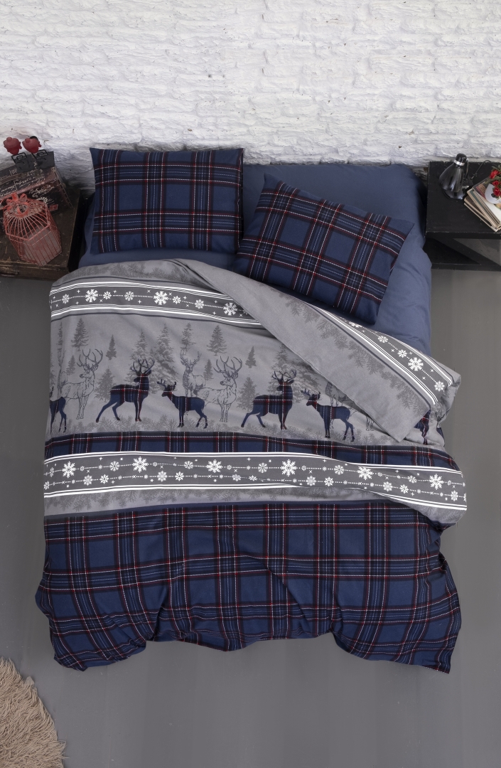 

Постельное белье First Choice Happyness navi blue Евро турция, фланель