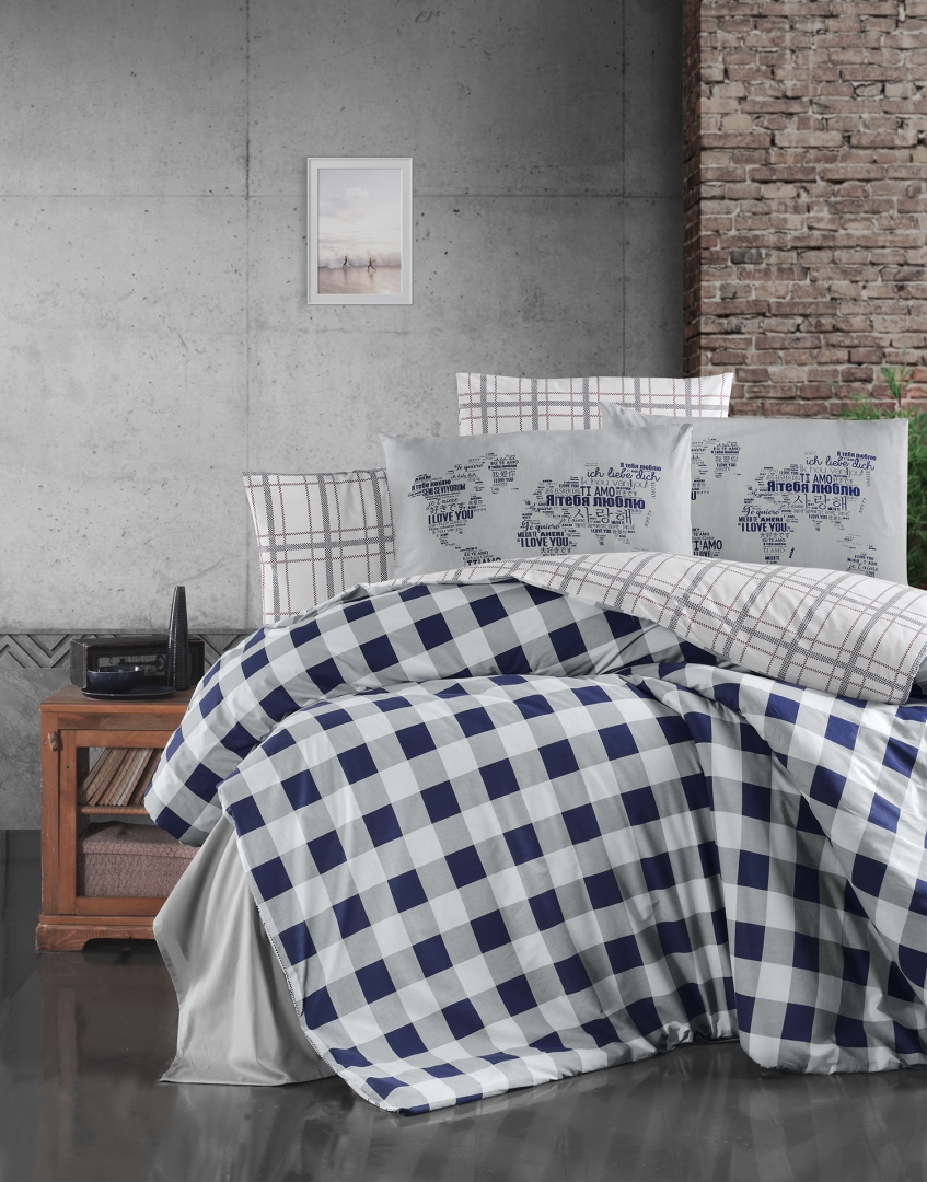 

Постельное белье First Choice Edmon Navy-Blue Евро турция, ранфорс де люкс