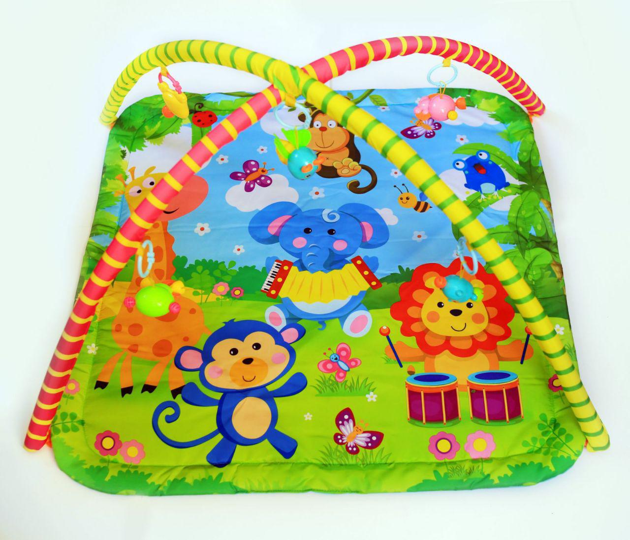 

Развивающий коврик для младенца (006-006) 83 см, квадратный, 5 погремушек, с дугами