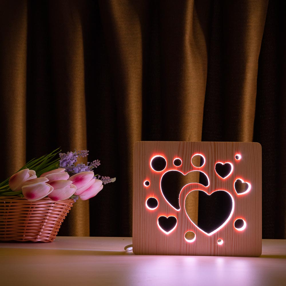 

Светильник ночник ArtEco Light из дерева LED "Сердечки" с пультом и регулировкой цвета, RGB