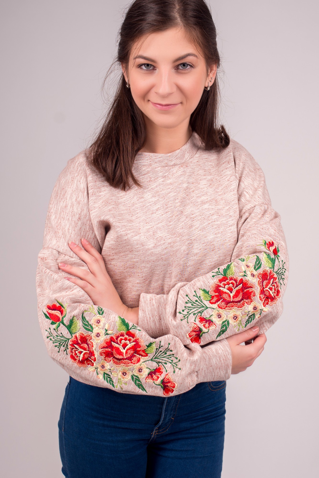 

​Жіночий світшот Podolyanka  з вишивкою Райські квіти оранж, ​Жіночий світшот Podolyanka M з вишивкою Райські квіти оранж
