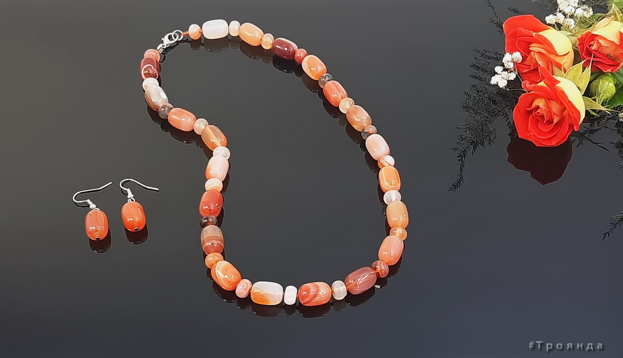 

Набор из натурального камня Сердолик бусы длина 48см серьги 3,5см цвет оранжевый (22016079-07)