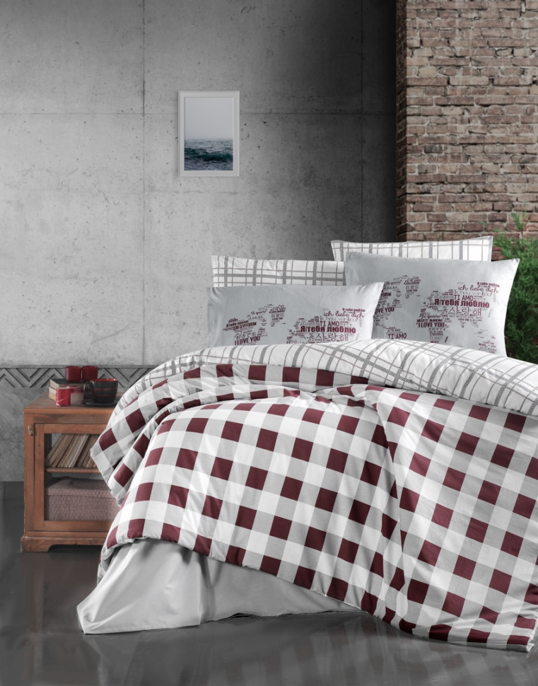 

Постельный комплект ранфорс First Choice R-401 Edmon dark red евро m017474
